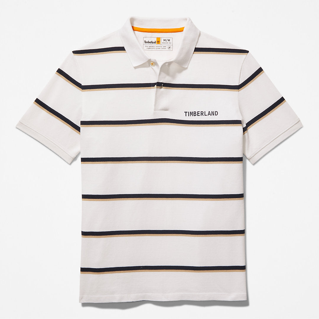 Timberland Mens Zealand River Striped Polo Shirt for Men in White