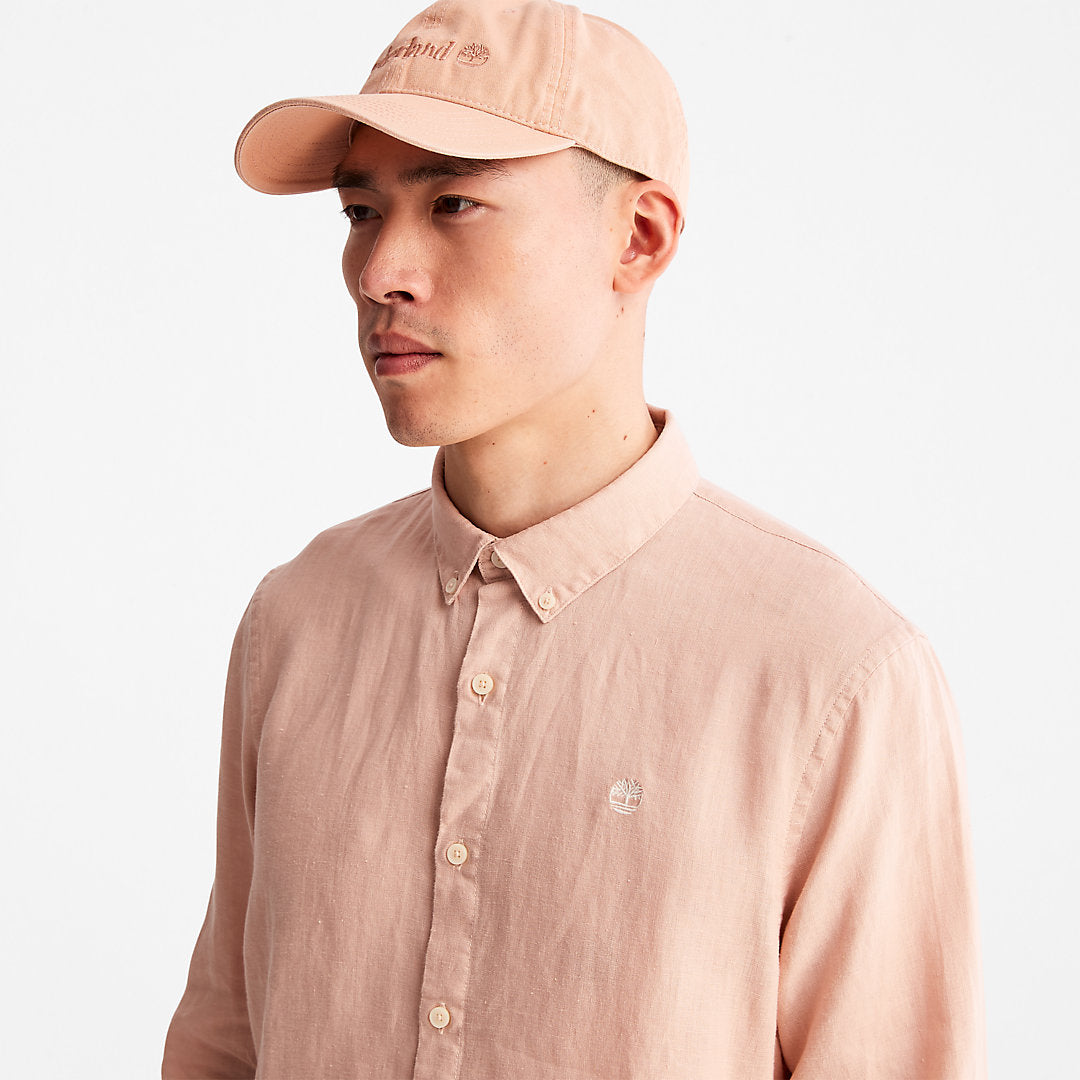 Timberland Mens Mill River Slim-Fit Linen Shirt for Men in Light Pink