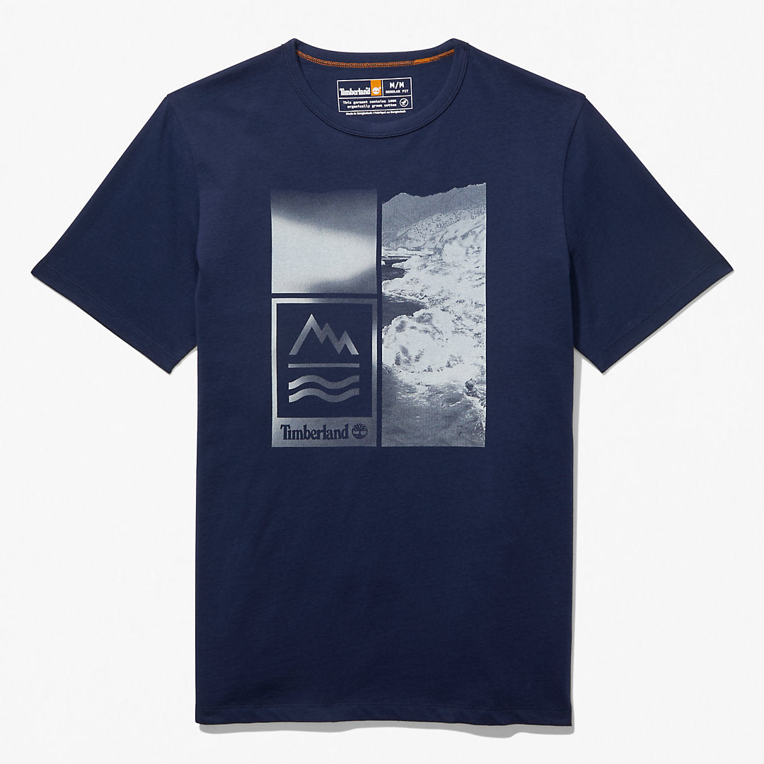 Timberland Mens Mountains-to-Rivers Print T-Shirt for Men in Blue