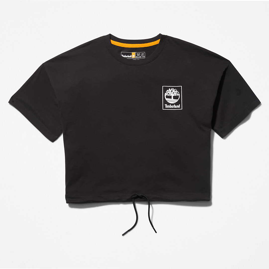 Timberland Womens Cropped T-Shirt with Drawstring Hem for Women in Black