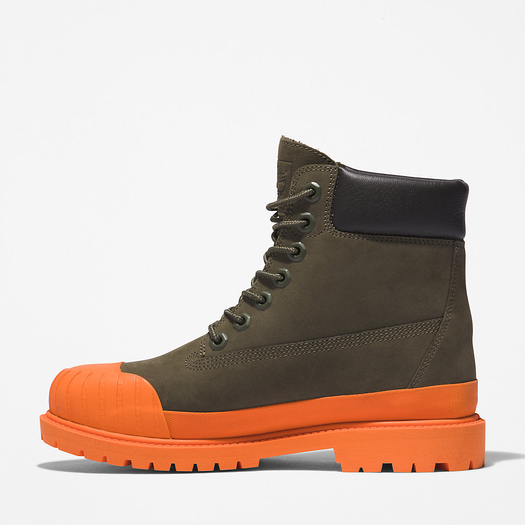 Timberland Womens Bee Line x Timberland® 6 Inch Rubber Toe Boot for Women in Dark Green/Orange