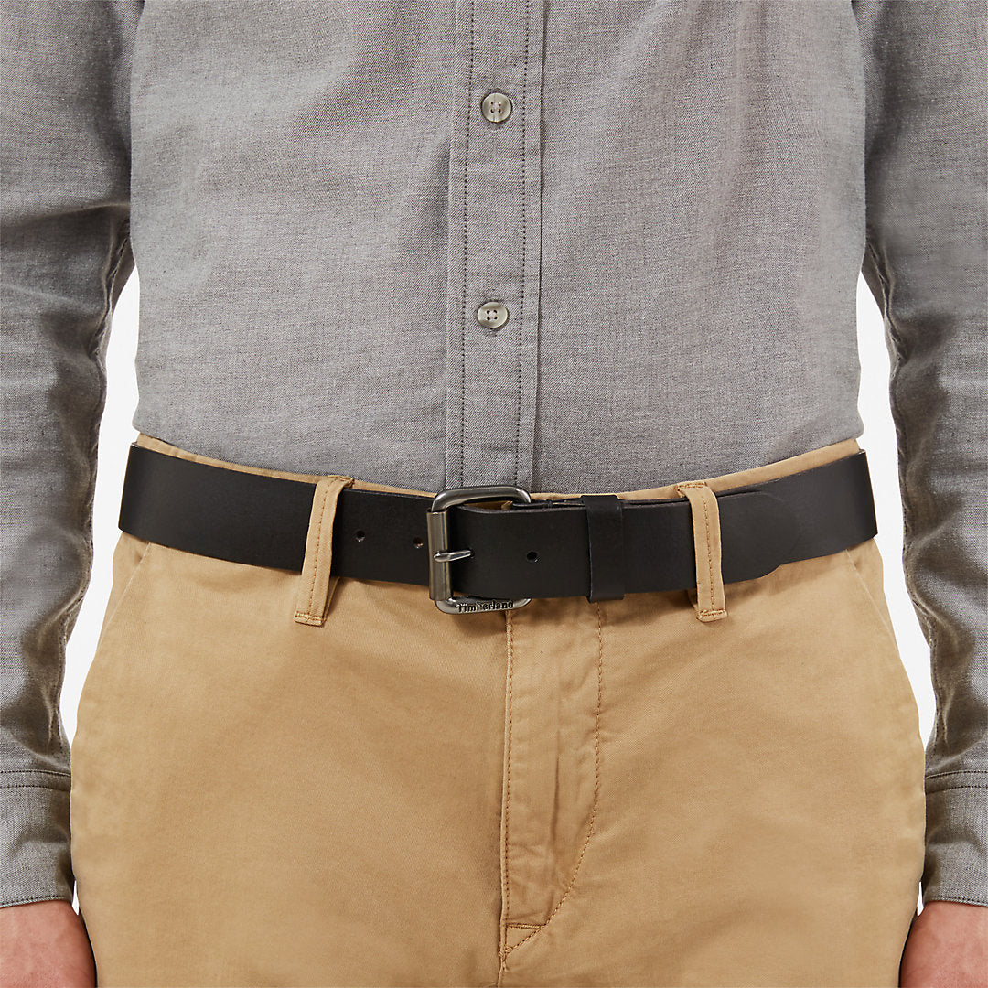Timberland Mens Roller Buckle Leather Belt for Men in Black