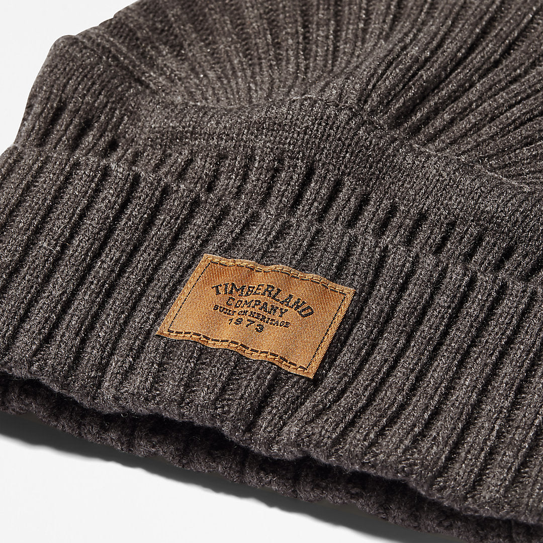 Timberland Mens Gulf Beach Ribbed Beanie for Men in Dark Grey