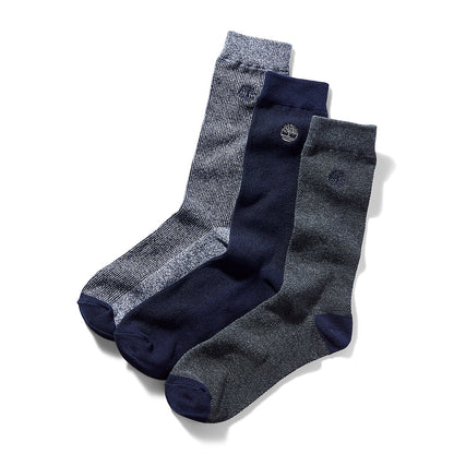 Timberland Mens Three Pair Pack Piqué Crew Socks for Men in Navy