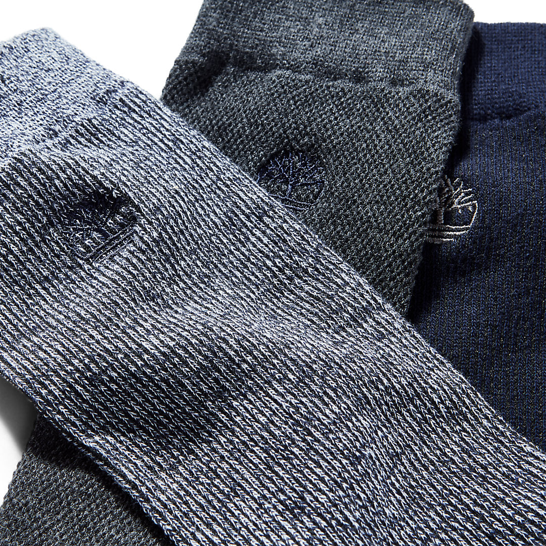 Timberland Mens Three Pair Pack Piqué Crew Socks for Men in Navy