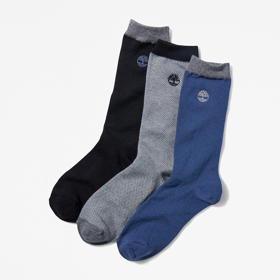 Timberland Mens Three Pair Pique Crew Socks for Men in Black
