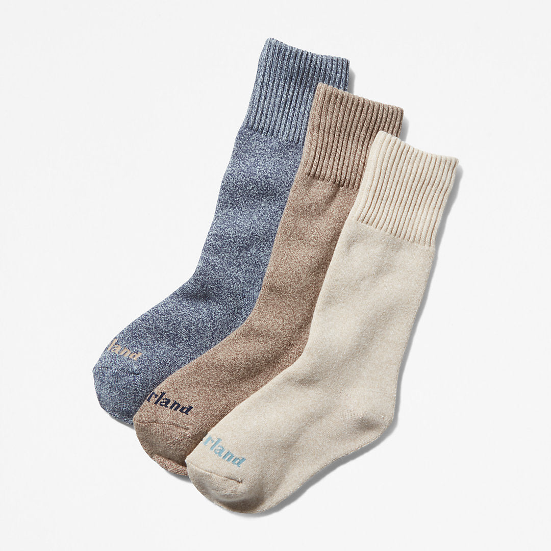 Timberland Womens Three Pack Marled Crew Socks Gift Box for Women in Beige