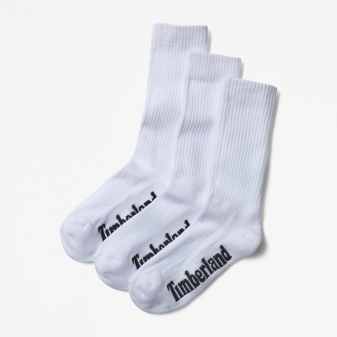 Timberland Mens Stratham 3-Pack Crew Sport Socks for Men in White