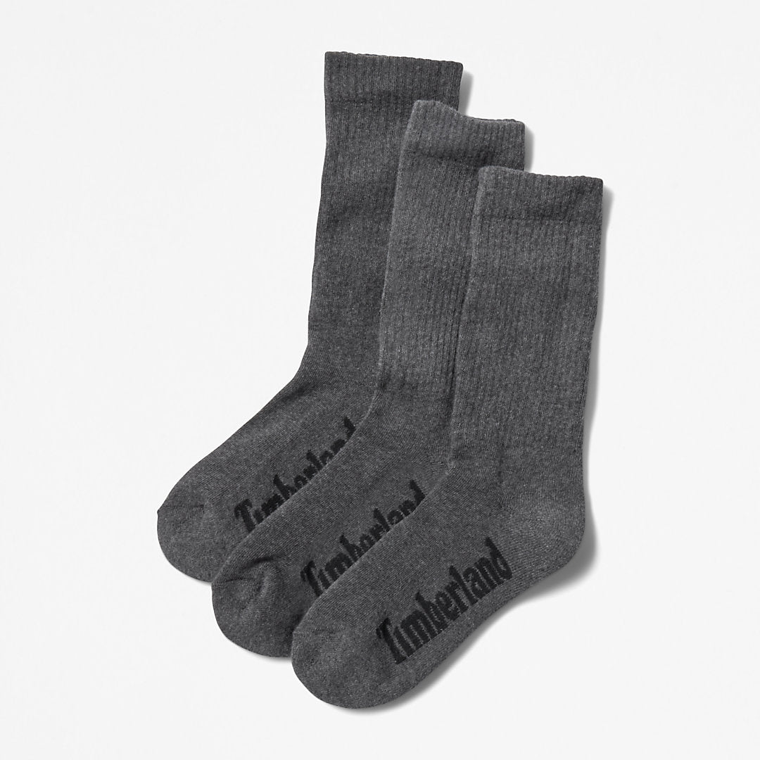 Timberland Mens Stratham 3-Pack Crew Sport Socks for Men in Dark Grey