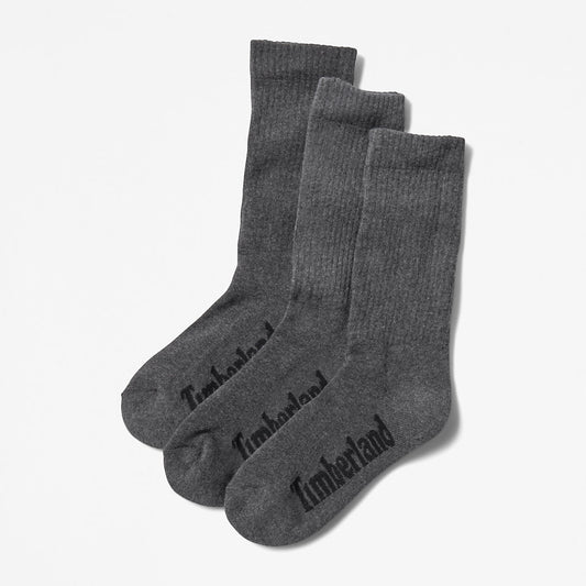 Timberland Mens Stratham 3-Pack Crew Sport Socks for Men in Dark Grey