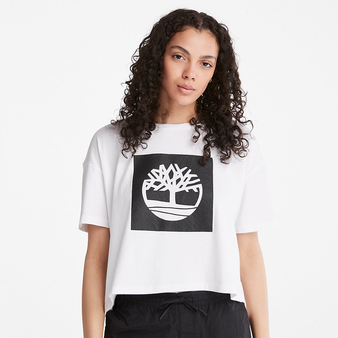 Timberland Womens Cropped Logo T-Shirt for Women in White