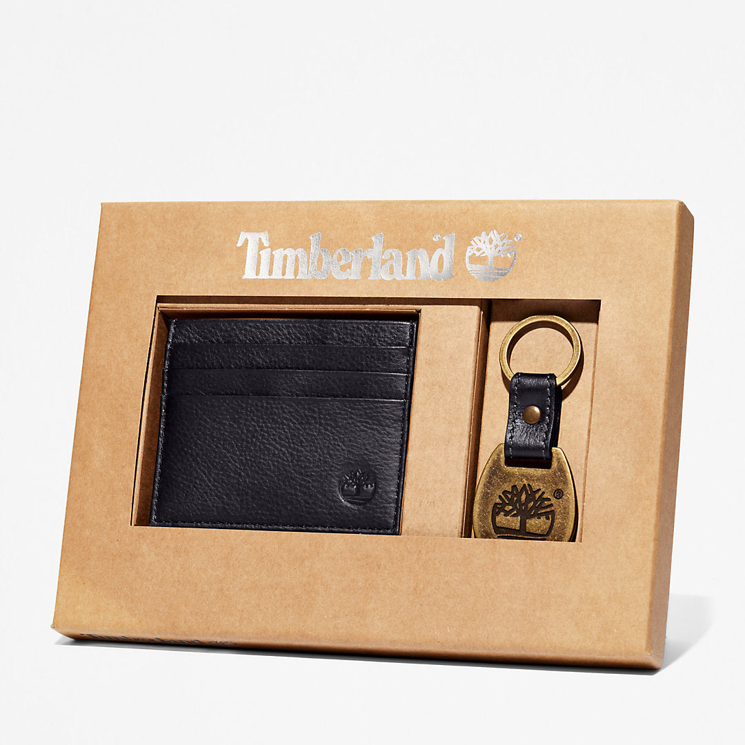 Timberland Mens Leather Card Holder & Keyring Gift Set in Black