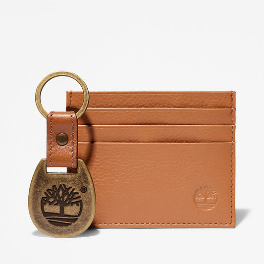 Timberland Mens Leather Card Holder & Keyring Gift Set in Brown