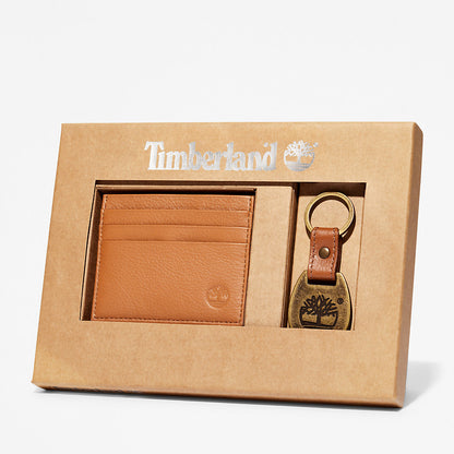 Timberland Mens Leather Card Holder & Keyring Gift Set in Brown