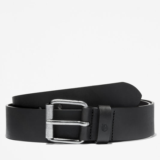 Timberland Mens Leather Belt with Antique-Finish Buckle for Men in Black