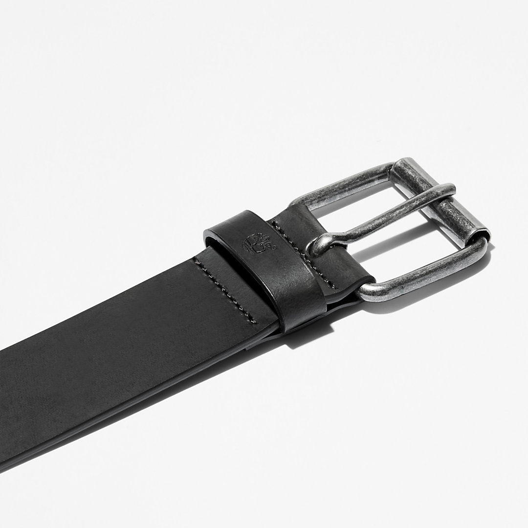 Timberland Mens Leather Belt with Antique-Finish Buckle for Men in Black