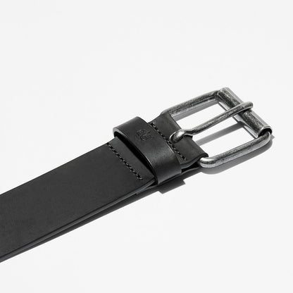 Timberland Mens Leather Belt with Antique-Finish Buckle for Men in Black