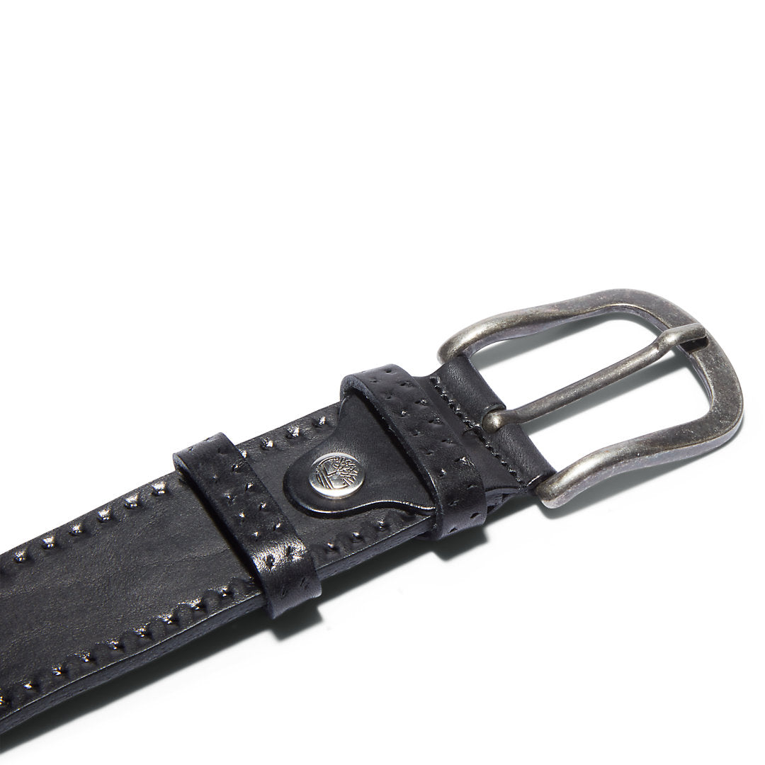 Timberland Mens Embossed Leather Belt for Men in Black