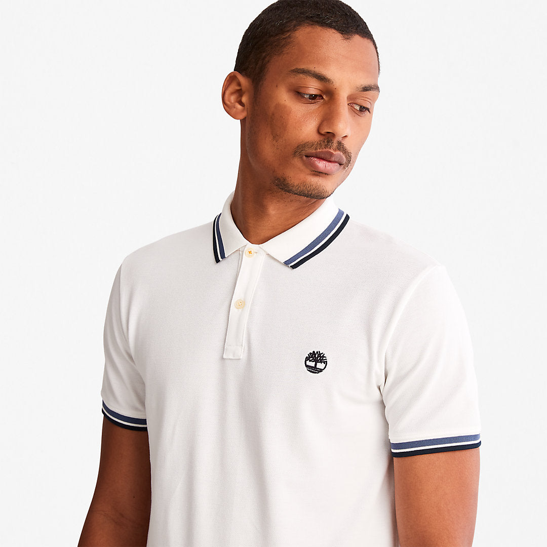 Timberland Mens Millers River Tipped Polo Shirt for Men in White