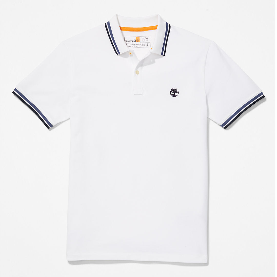 Timberland Mens Millers River Tipped Polo Shirt for Men in White