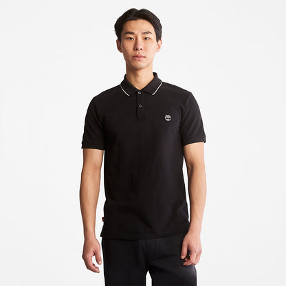 Timberland Mens Millers River Print-Collar Polo Shirt for Men in Black