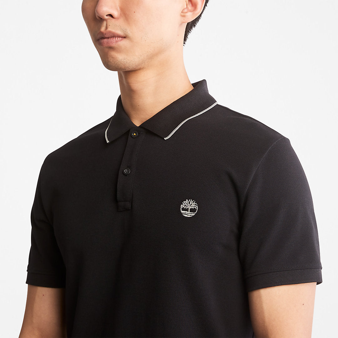 Timberland Mens Millers River Print-Collar Polo Shirt for Men in Black