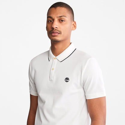 Timberland Mens Millers River Print-Collar Polo Shirt for Men in White