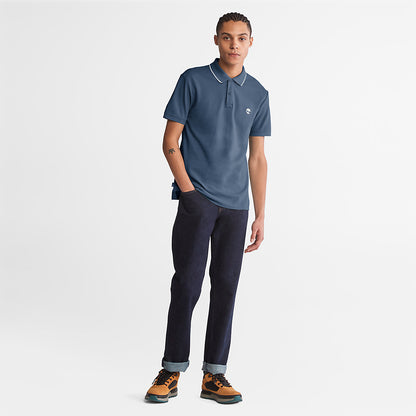 Timberland Mens Millers River Print-Collar Polo Shirt for Men in Blue