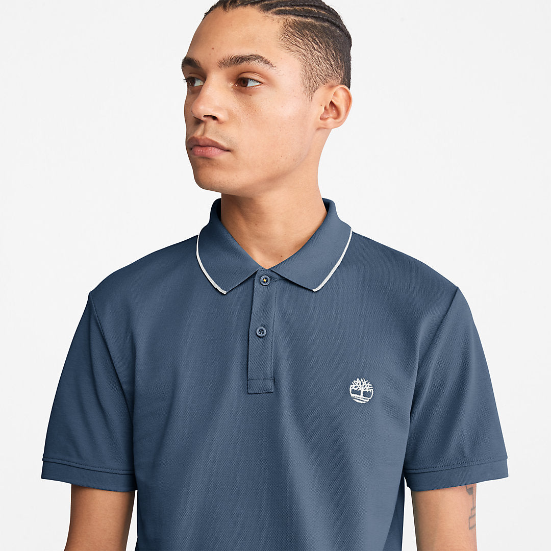 Timberland Mens Millers River Print-Collar Polo Shirt for Men in Blue