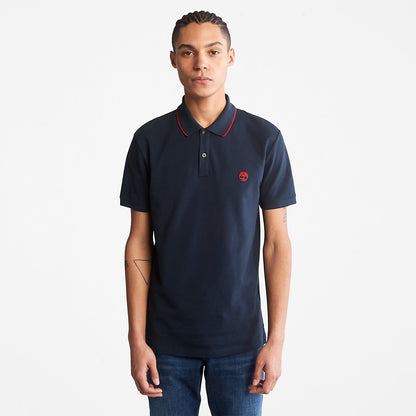 Timberland Mens Millers River Print-Collar Polo Shirt for Men in Navy