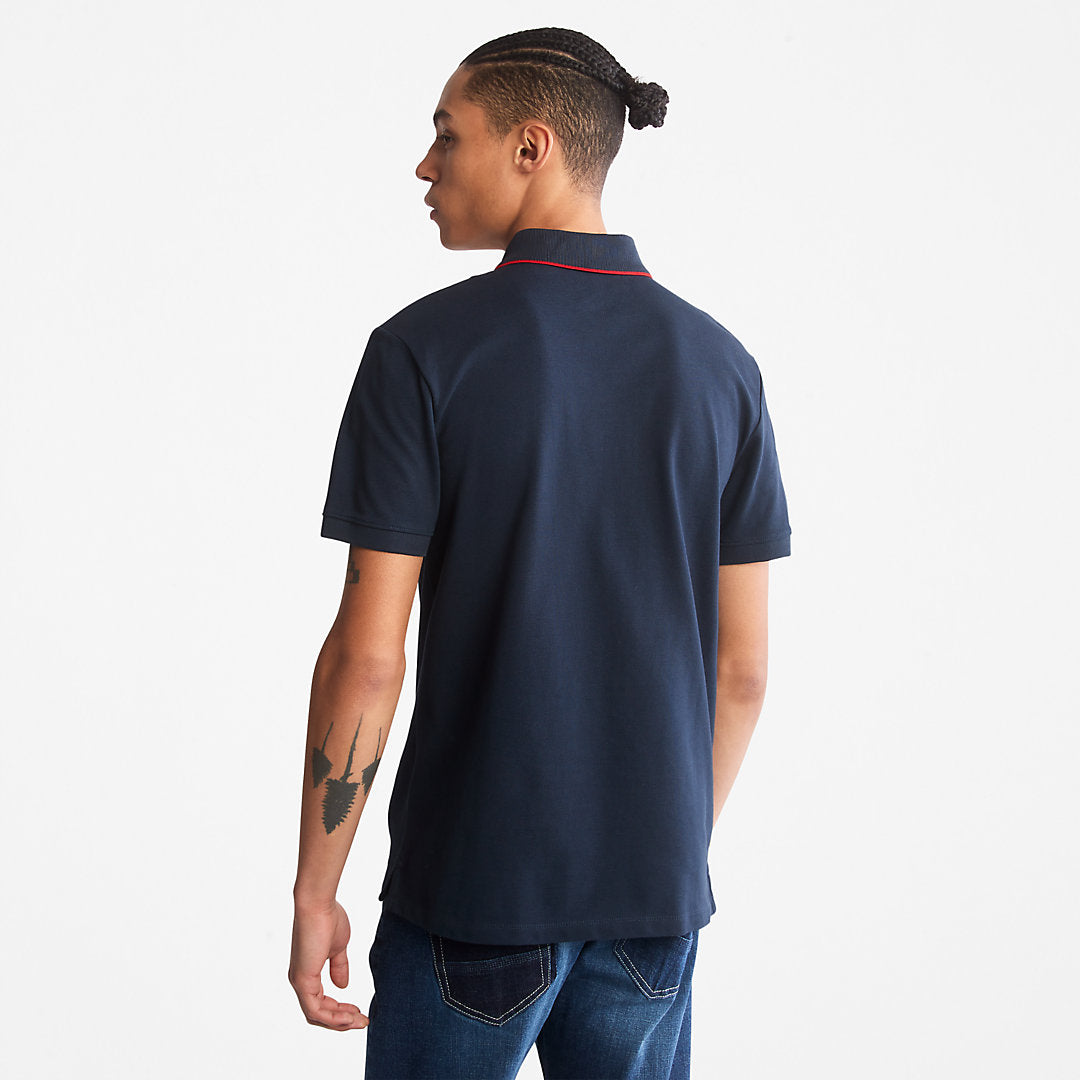 Timberland Mens Millers River Print-Collar Polo Shirt for Men in Navy
