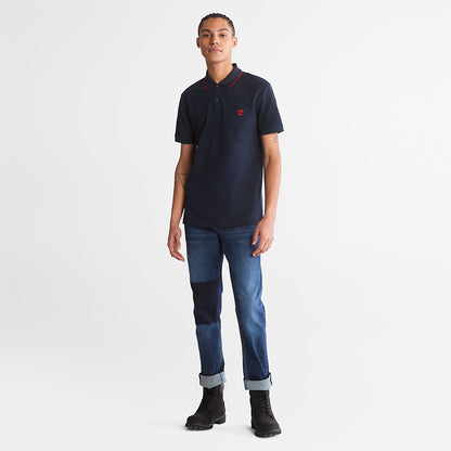 Timberland Mens Millers River Print-Collar Polo Shirt for Men in Navy