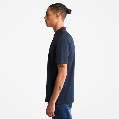 Timberland Mens Millers River Print-Collar Polo Shirt for Men in Navy