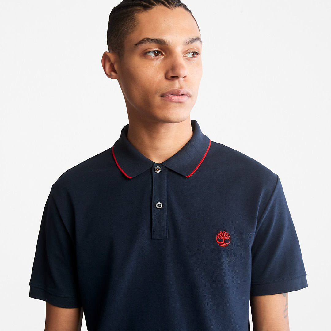 Timberland Mens Millers River Print-Collar Polo Shirt for Men in Navy