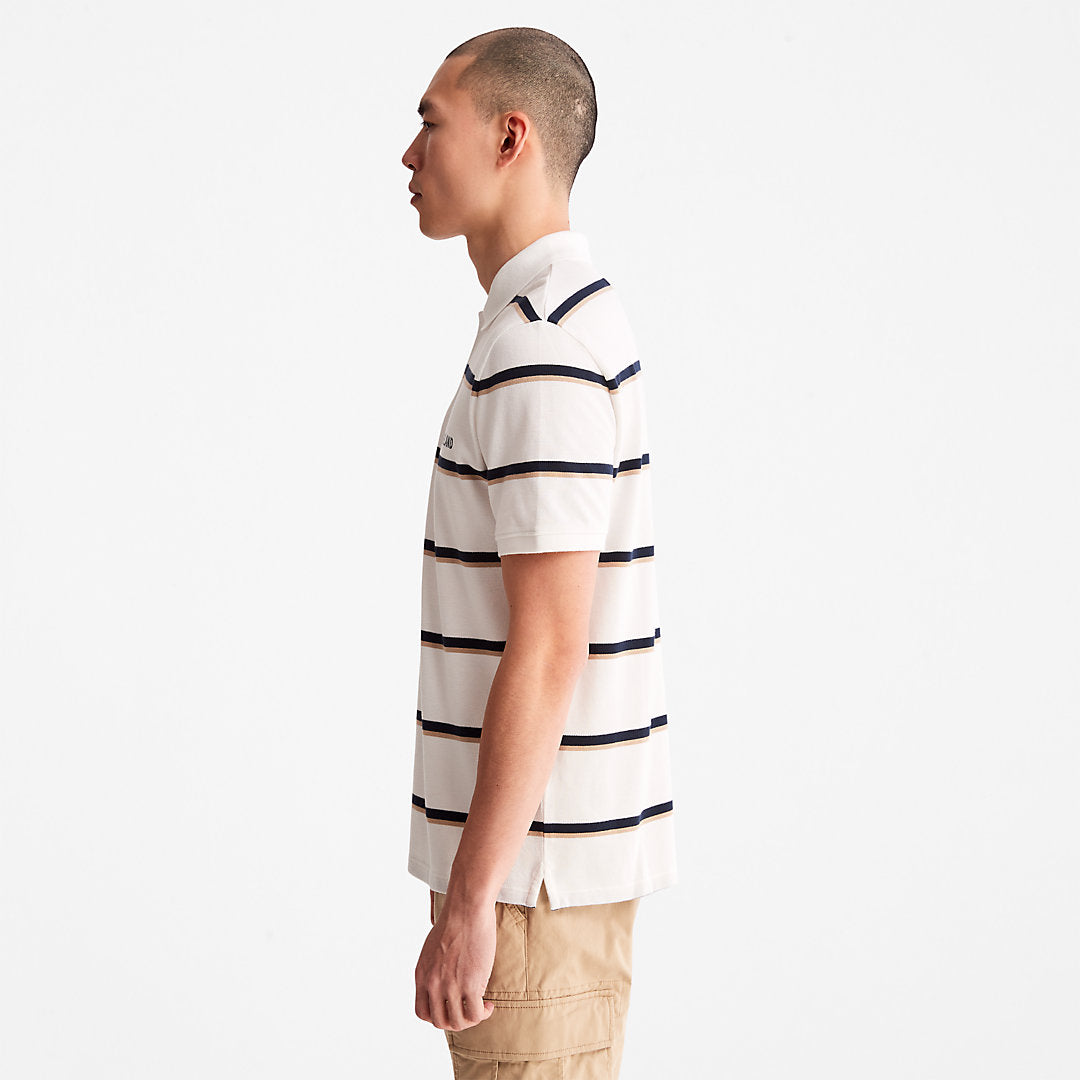 Timberland Mens Zealand River Striped Polo Shirt for Men in White