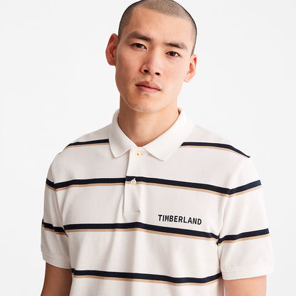 Timberland Mens Zealand River Striped Polo Shirt for Men in White