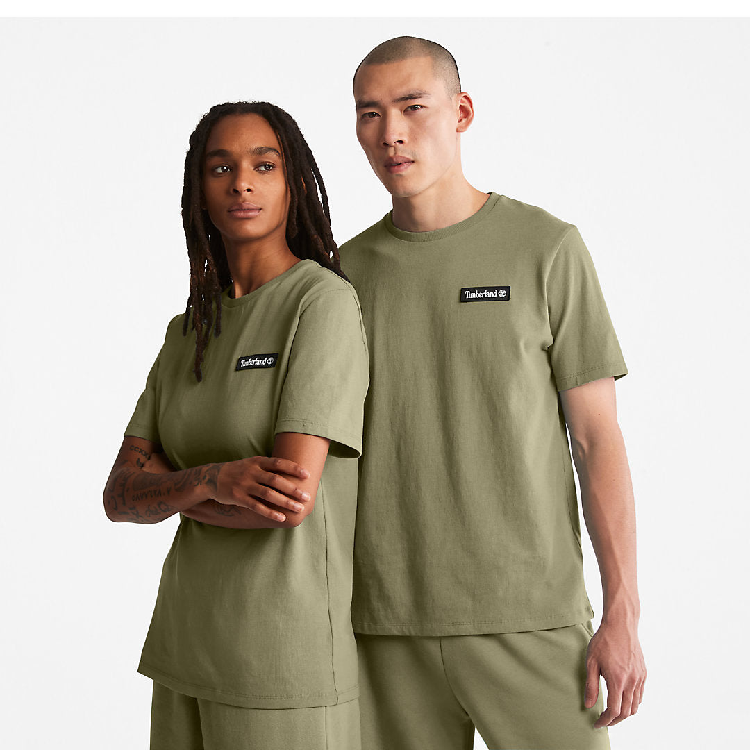 Timberland Mens All Gender Heavyweight Badge T-Shirt in Dark Green