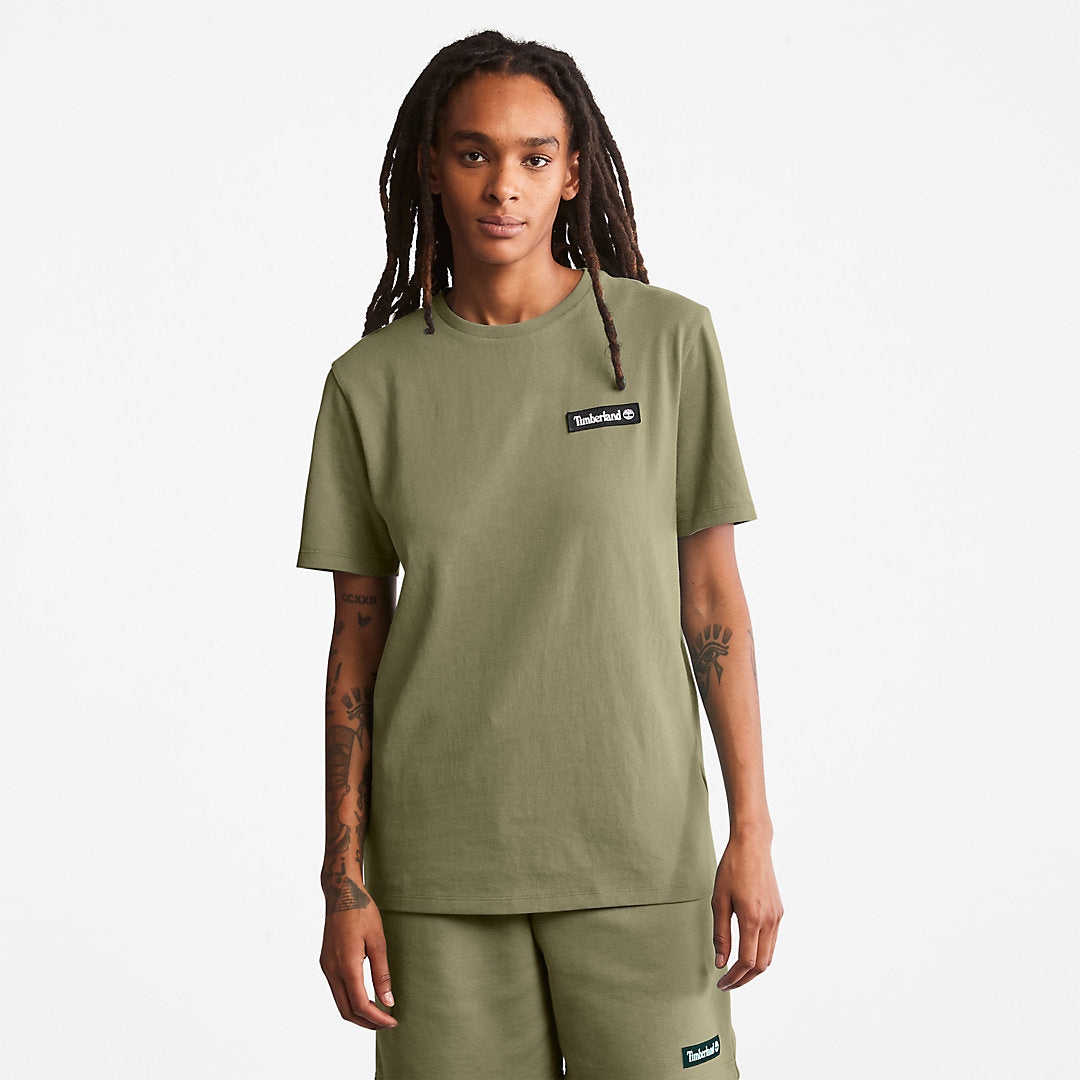 Timberland Mens All Gender Heavyweight Badge T-Shirt in Dark Green