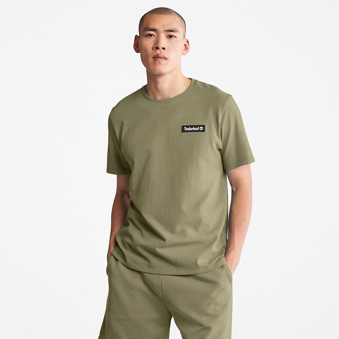 Timberland Mens All Gender Heavyweight Badge T-Shirt in Dark Green