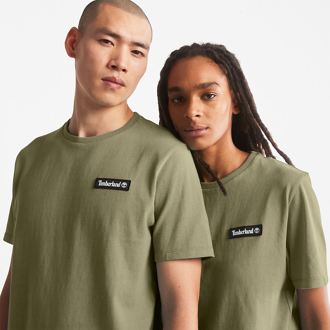 Timberland Mens All Gender Heavyweight Badge T-Shirt in Dark Green