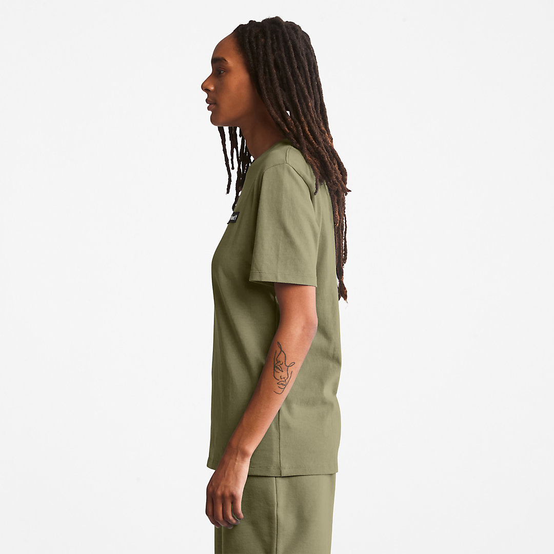 Timberland Mens All Gender Heavyweight Badge T-Shirt in Dark Green