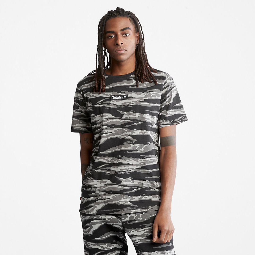 Timberland Mens White Tiger Print T-Shirt for Men in Camo