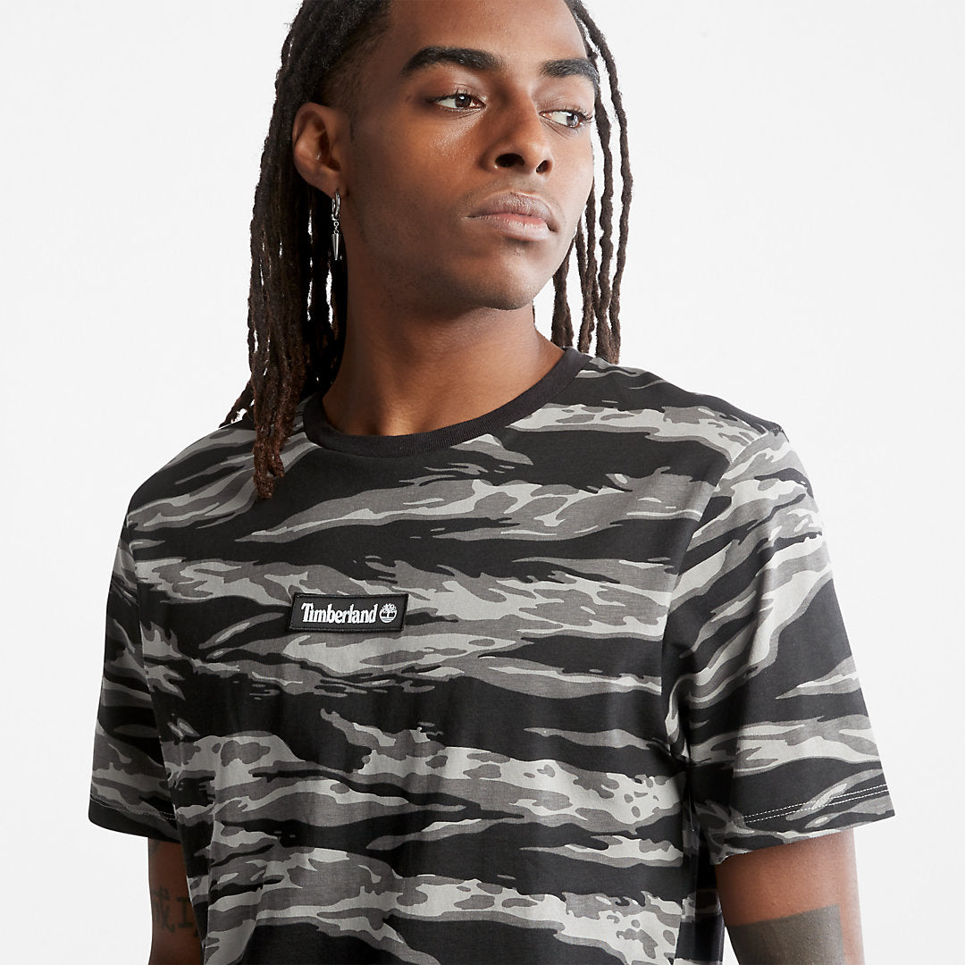 Timberland Mens White Tiger Print T-Shirt for Men in Camo