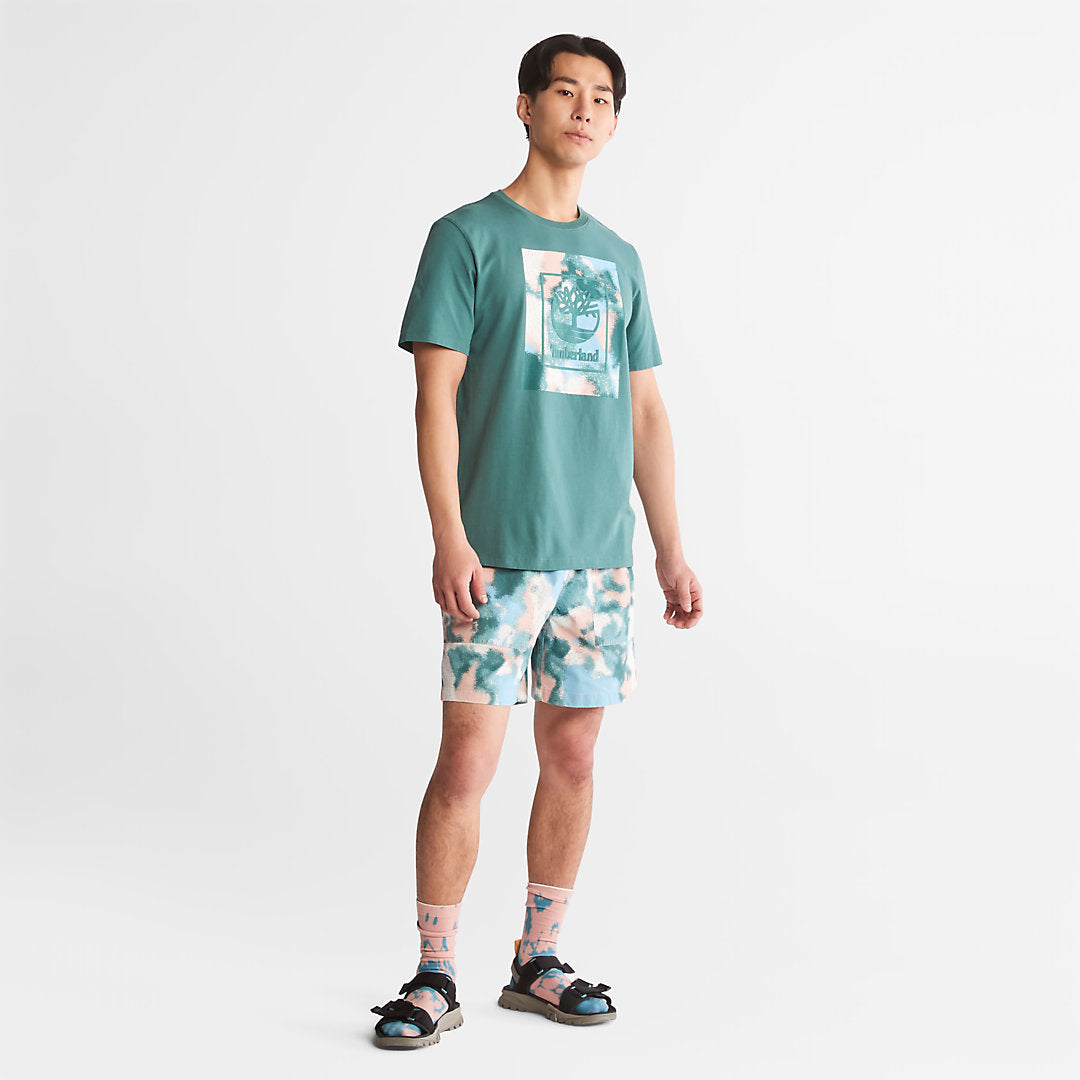 Timberland Mens Storytelling Logo T-Shirt for Men in Teal