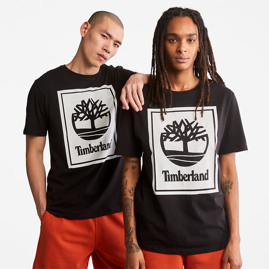 Timberland Mens Stack Logo T-Shirt for Men in Black/White