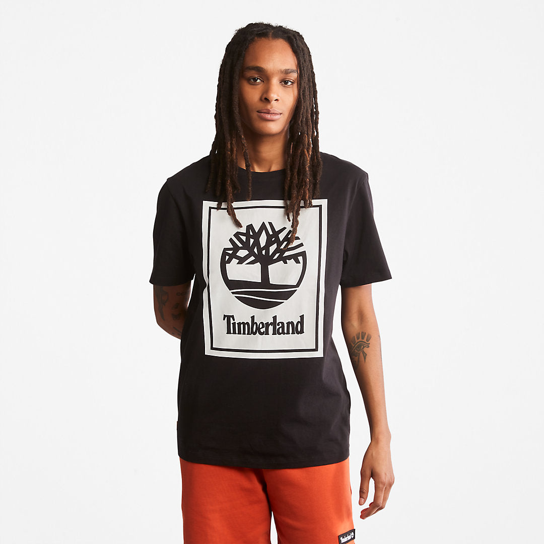 Timberland Mens Stack Logo T-Shirt for Men in Black/White