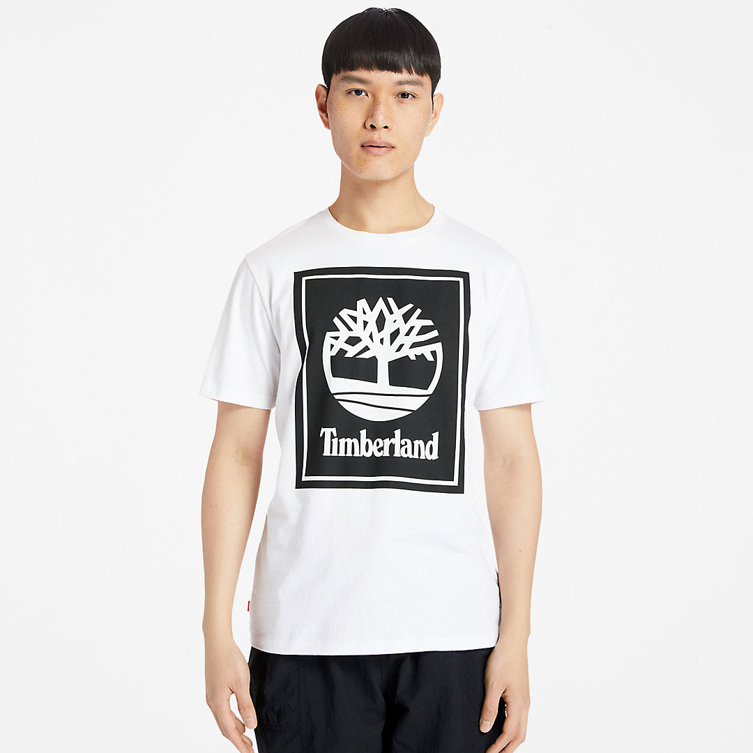 Timberland Mens Stack Logo T-Shirt for Men in White