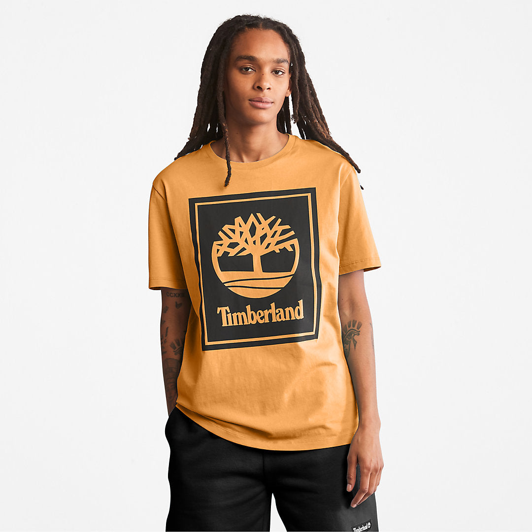 Timberland Mens Stack Logo T-Shirt for Men in Orange/Black