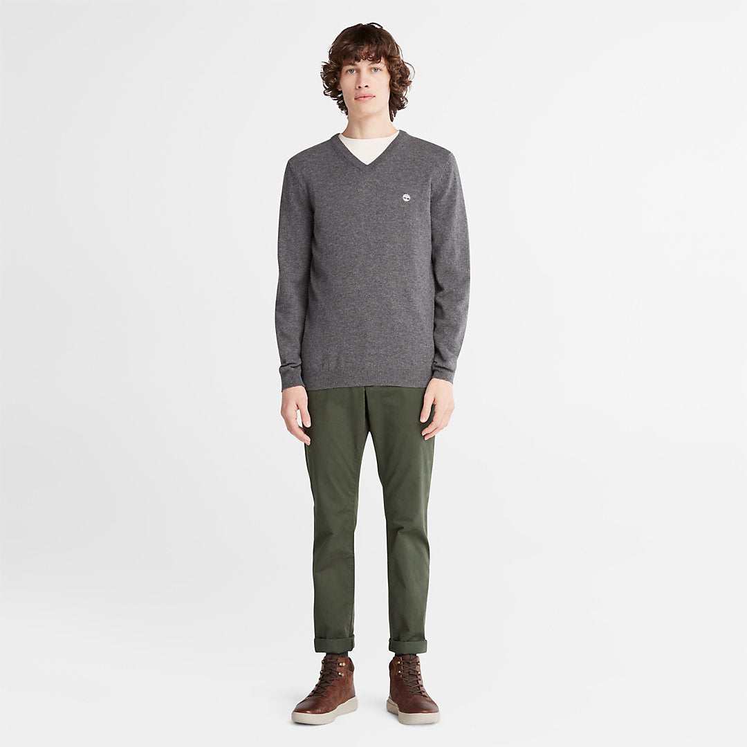 Timberland Mens Cohas Brook V-Neck Sweater for Men in Dark Grey