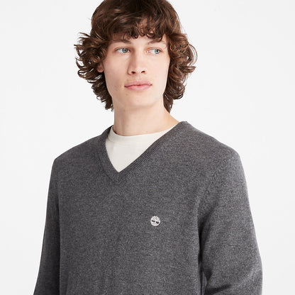 Timberland Mens Cohas Brook V-Neck Sweater for Men in Dark Grey